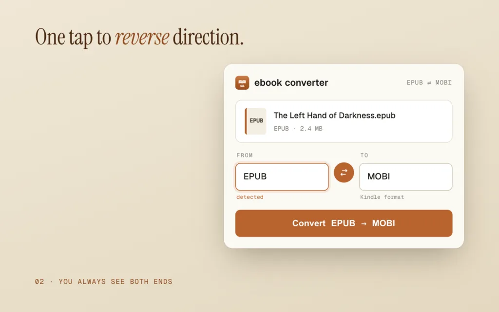 EPUB to MOBI — screenshot 2 of 3